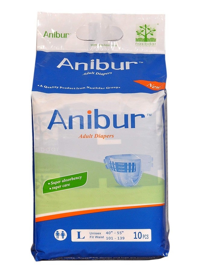 ANIBUR Adult Diaper Large Tape Style | Unisex Overnight Incontinence Care | Side Tab Closure | 101-139cm|40-55" Waist | 10 Units | Economy Pack|Wetness Indicator - Image 1