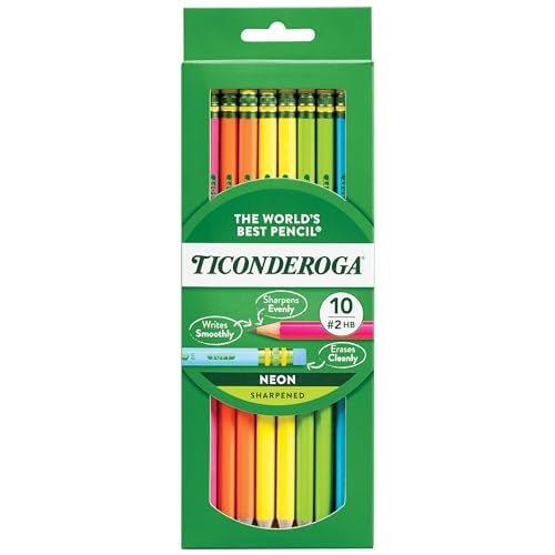Ticonderoga WoodCased Pencils PreSharpened 2 HB Soft Neon Colors 10 Count