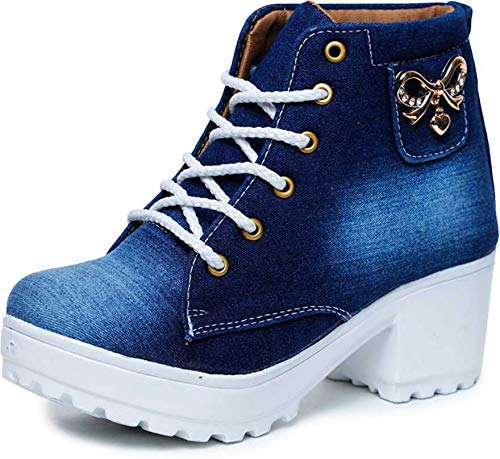 KRAFTER Women's And Girls High Ankle Denim Stylish Boots, 6 UkHP-Dark-Blue-113-39 - Image 5