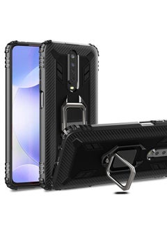 HuHa Case Cover For Xiaomi Poco X2 Carbon Fiber Protective Case with 360 Degree Rotating Ring Holder Black 