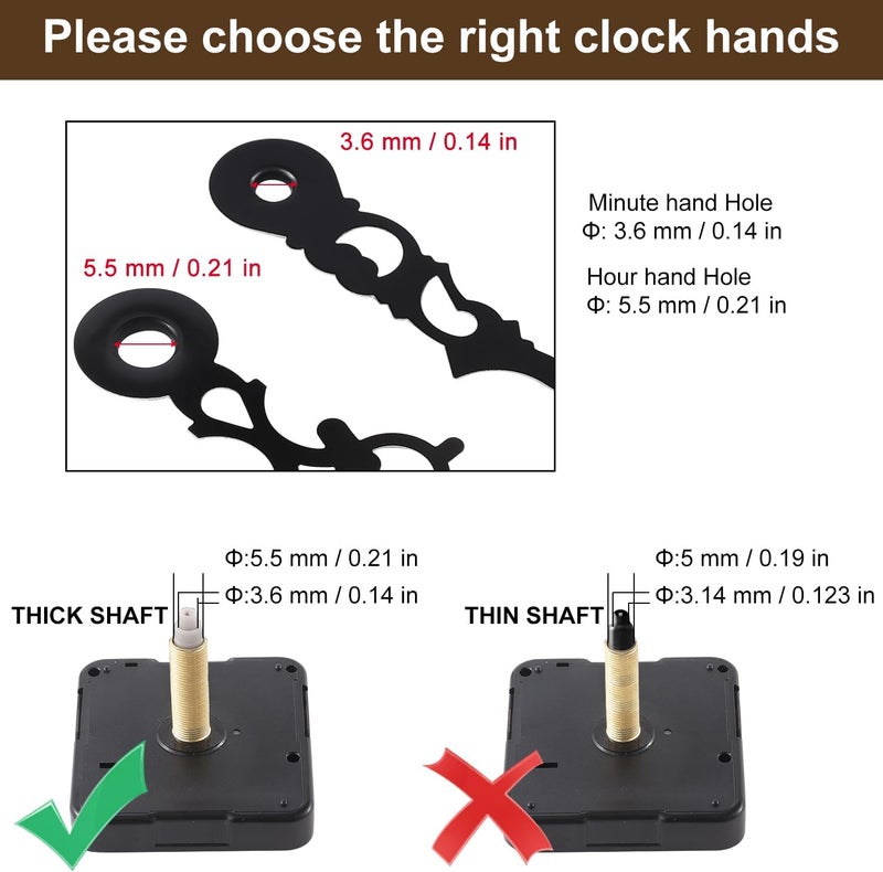 EMOON 2-Pack Quartz Clock Movement Replacement, Battery Operated Silent Clock Mechanism Kit for DIY Wall Clock Repair & Custom Clocks, Total Shaft Length 32mm*2 - Image 3