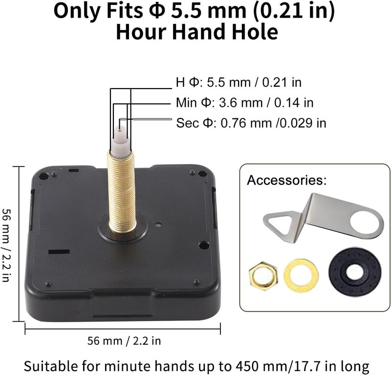 EMOON 2-Pack Quartz Clock Movement Replacement, Battery Operated Silent Clock Mechanism Kit for DIY Wall Clock Repair & Custom Clocks, Total Shaft Length 32mm*2 - Image 4