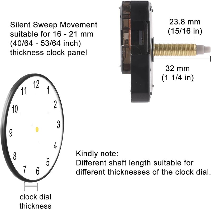 EMOON 2-Pack Quartz Clock Movement Replacement, Battery Operated Silent Clock Mechanism Kit for DIY Wall Clock Repair & Custom Clocks, Total Shaft Length 32mm*2 - Image 2