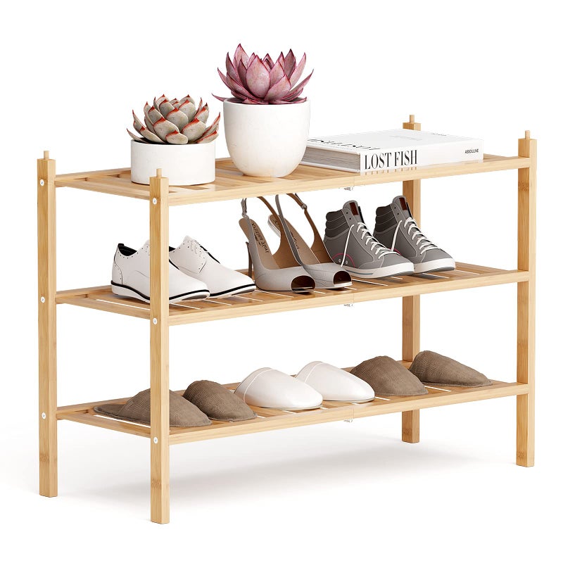 Dranixly Shoe Rack 3Tier Bamboo Stackable Shelf Storage Organizer Stand for Closet Entryway Hallway Bathroom and Living RoomNatural