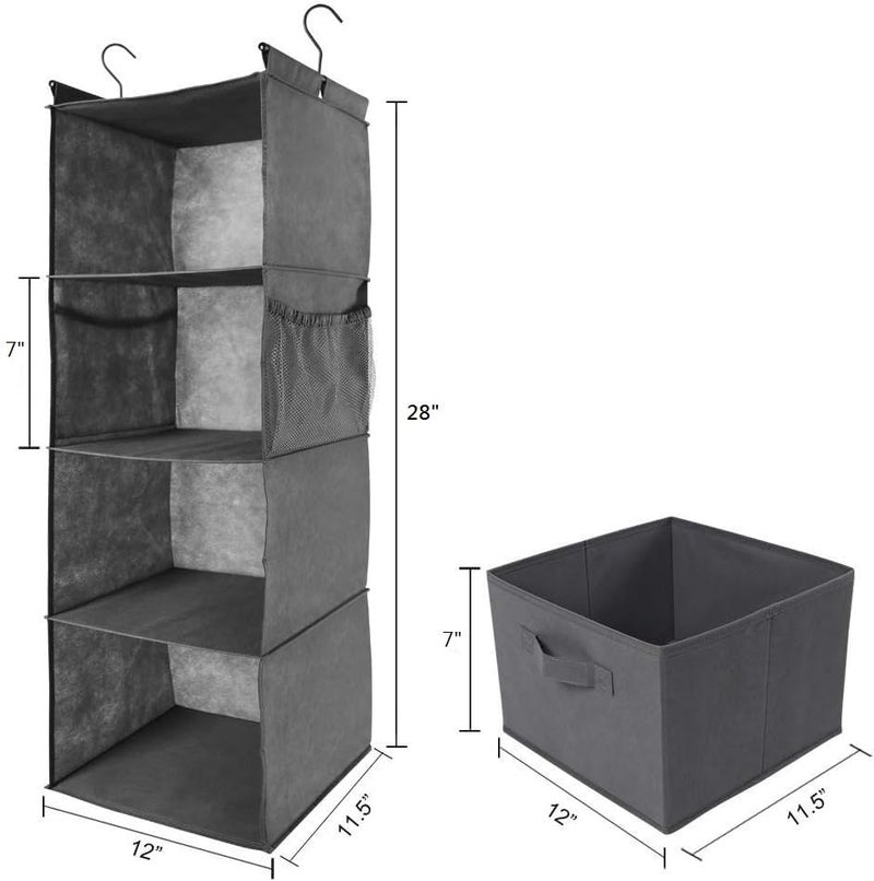 MAX Houser 4-Shelf Hanging Closet Organizer, Space Saver, Cloth Hanging Shelves with 2 Side Pockets, Foldable (Grey) - Image 3
