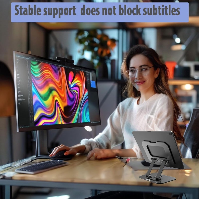 TARAVEE Aluminium Tablet Stand Holder with 360° Rotating Base,Multi Angle Adjustments Compatible for Mobile & iPad Pro 12.9, 11, 10.9, 10.2, Air, Mini, Lenovo Pad All Tab,All Tablets-(P) (Black) - Image 4