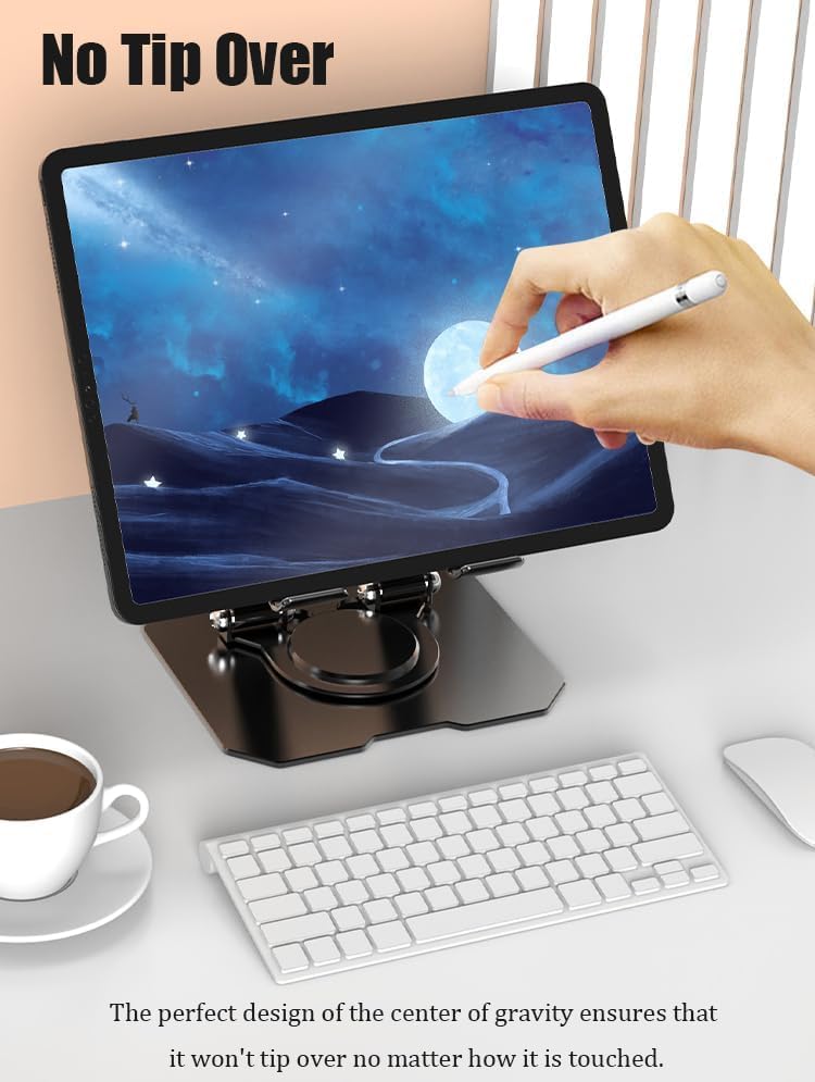 TARAVEE Aluminium Tablet Stand Holder with 360° Rotating Base,Multi Angle Adjustments Compatible for Mobile & iPad Pro 12.9, 11, 10.9, 10.2, Air, Mini, Lenovo Pad All Tab,All Tablets-(P) (Black) - Image 5