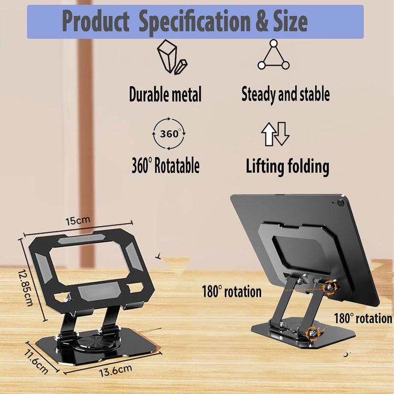 TARAVEE Aluminium Tablet Stand Holder with 360° Rotating Base,Multi Angle Adjustments Compatible for Mobile & iPad Pro 12.9, 11, 10.9, 10.2, Air, Mini, Lenovo Pad All Tab,All Tablets-(P) (Black) - Image 3