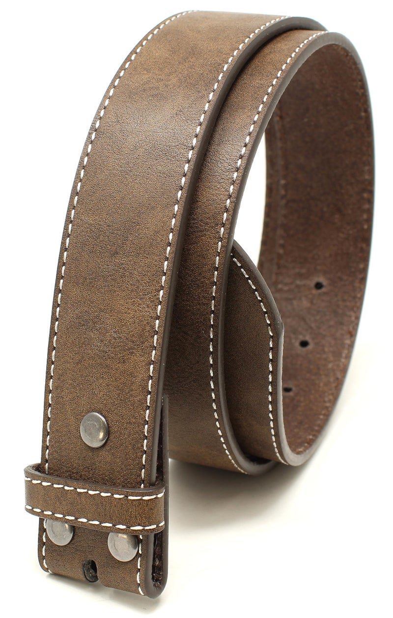 BC Belts Leather Belt Strap with Vintage Distressed Texture and Colored Stitching 1.5" Wide with Snaps (Brown/White-S) - Image 1