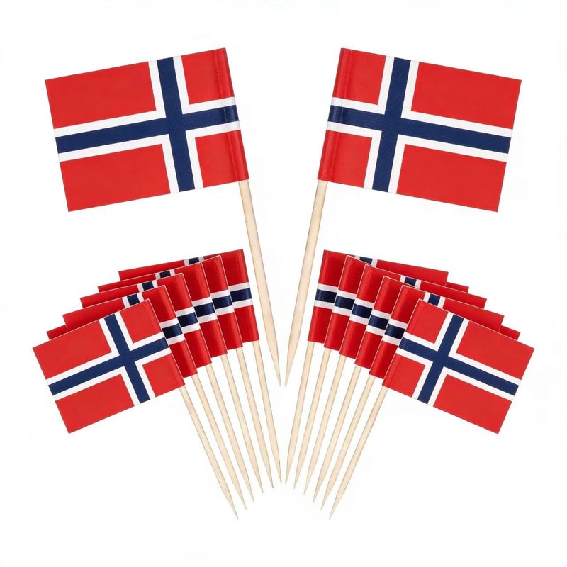 JAVD CYPS 100 Pcs Norway Flag Norwegian Toothpick Flags Small Mini Stick Cupcake Toppers Norwegian FlagsCountry Picks Party Decoration Celebration Cocktail Food Bar Cake Flagsflag Norway - Image 2