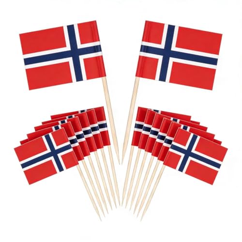 JAVD CYPS 100 Pcs Norway Flag Norwegian Toothpick Flags Small Mini Stick Cupcake Toppers Norwegian FlagsCountry Picks Party Decoration Celebration Cocktail Food Bar Cake Flagsflag Norway - Image 1