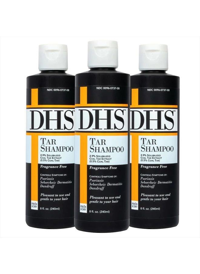 DHS Person & Covey, Inc Coal Tar Shampoo - Anti Dandruff Shampoo for Men & Women, Psoriasis Shampoo & Dandruff Hair Care for Itchy Scalp, Unscented Seborrheic Dermatitis Shampoo - 8 Fl Oz, Pack of 3 - Image 1
