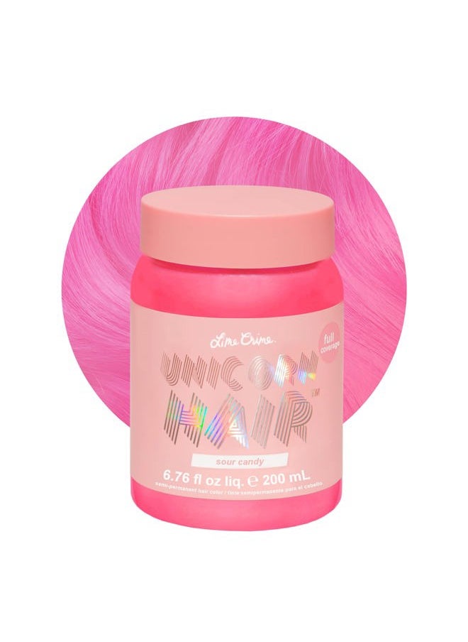 Lime Crime Unicorn Hair Dye Full Coverage, Sour Candy (Bright Pink) - Vegan and Cruelty Free Semi-Permanent Hair Color Conditions & Moisturizes - Temporary Hair Dye With Sugary Citrus Vanilla Scent  - Image 1