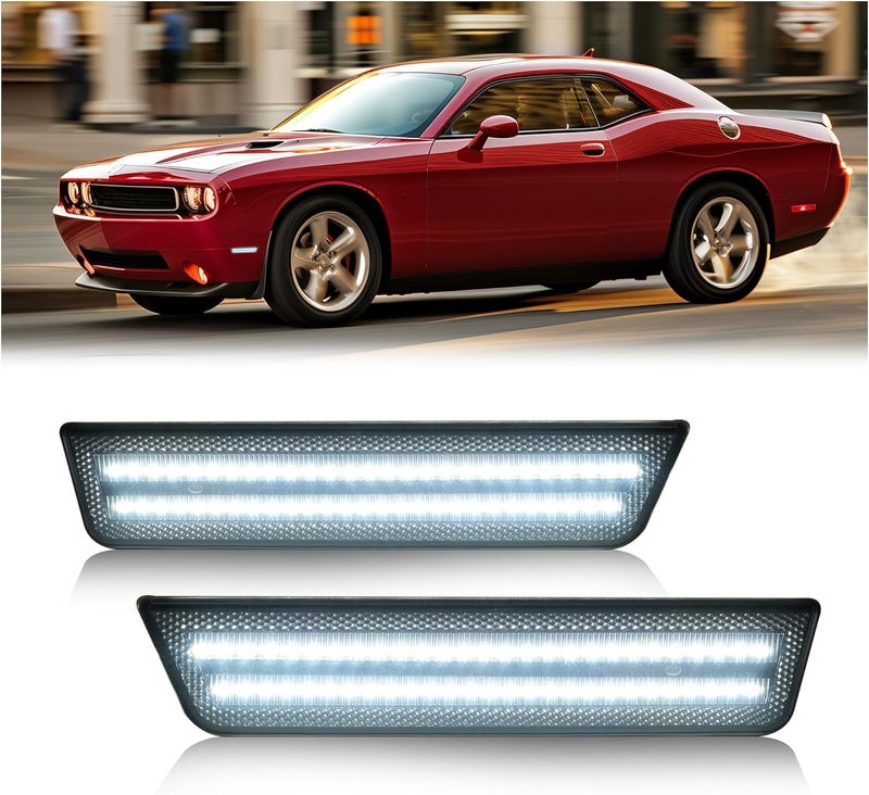 HECASA أضواء علامة جانبية LED من HECASA لسيارات دودج تشالنجر وتشاجر 2008-2014 - ضوء LED أبيض (2 قطعة عدسة دخانية) - Image 1