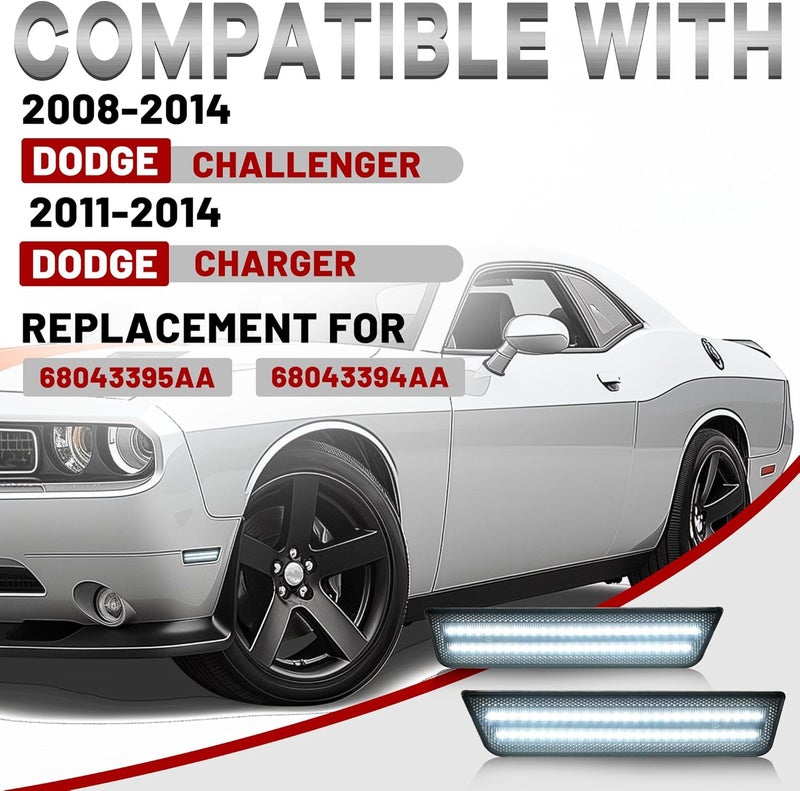HECASA أضواء علامة جانبية LED من HECASA لسيارات دودج تشالنجر وتشاجر 2008-2014 - ضوء LED أبيض (2 قطعة عدسة دخانية) - Image 2