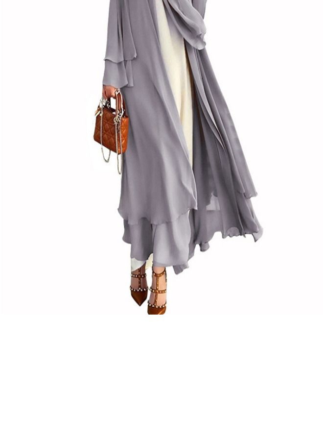 Loquat Solid Color Cardigan Large Dress Abaya Grey - Image 3