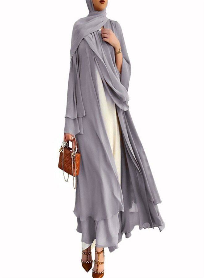 Loquat Solid Color Cardigan Large Dress Abaya Grey - Image 1