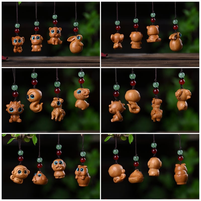 Thuja Zodiac Chinese Hundred Rosewood Car Keychain Cute Bag Mobile Phone Pendant Gift Pendant - Image 5