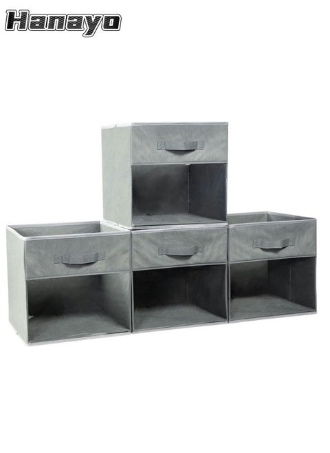 4 Pcs Storage Baskets with Handle Clear Window Foldable Fabric Cube Organizer Box for Organizing Closet Clothes and Toys (Grey)