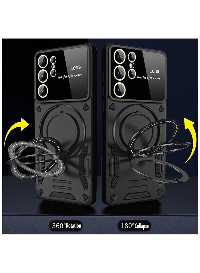 general Case Compatible with Samsung Galaxy S24 Ultra Case with 360° Rotatable Magnetic Ring Stand, Large Window Design, Military-Grade Protection Shockproof Phone Cover for Women Men - Image 2