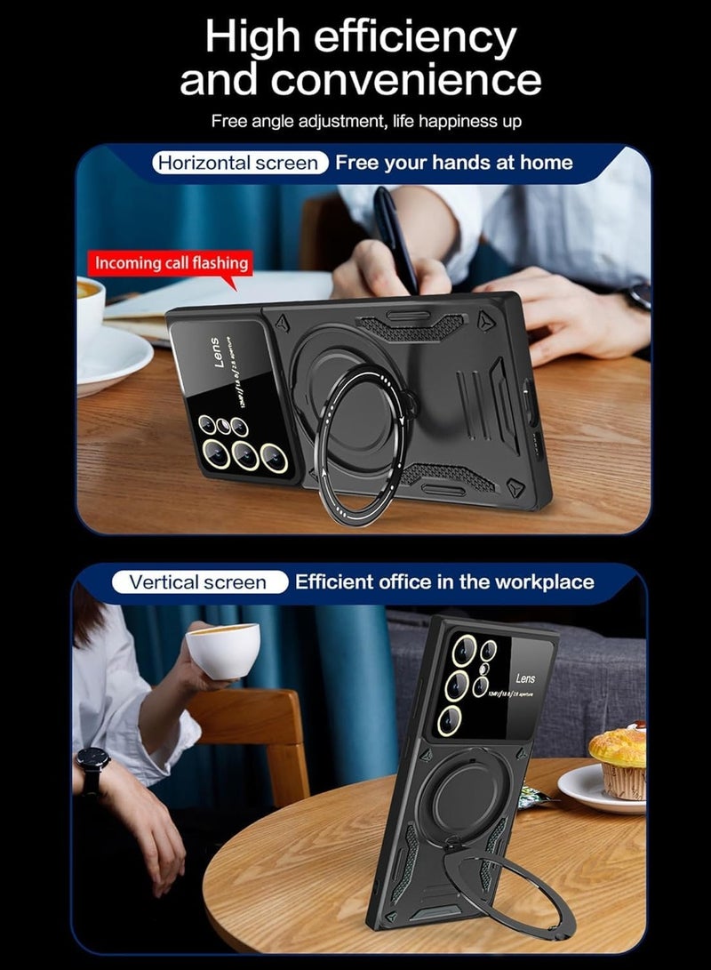 general Case Compatible with Samsung Galaxy S24 Ultra Case with 360° Rotatable Magnetic Ring Stand, Large Window Design, Military-Grade Protection Shockproof Phone Cover for Women Men - Image 3