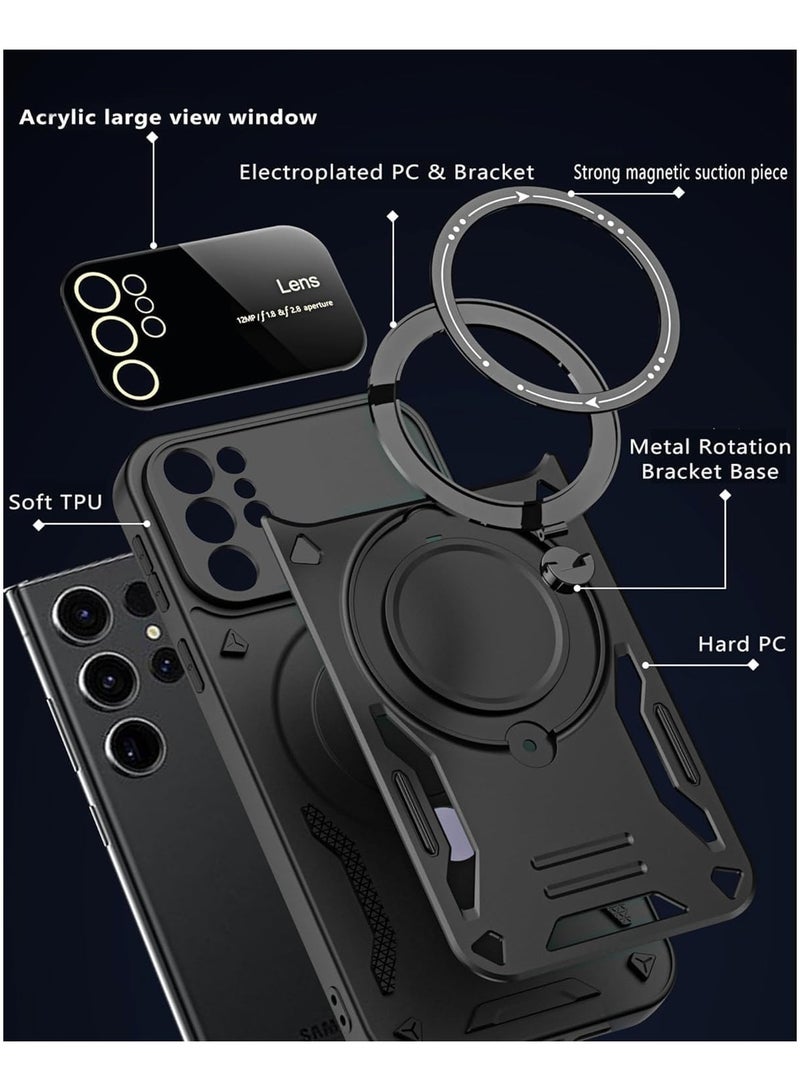 general Case Compatible with Samsung Galaxy S24 Ultra Case with 360° Rotatable Magnetic Ring Stand, Large Window Design, Military-Grade Protection Shockproof Phone Cover for Women Men - Image 4