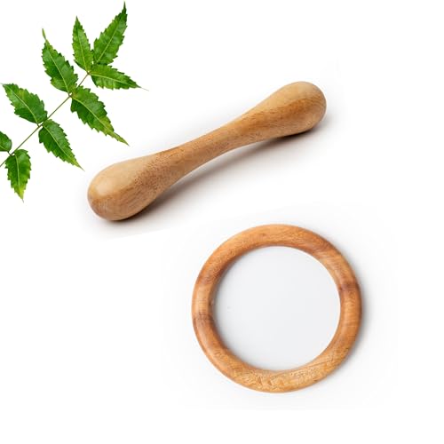 WoCra® Neem Wood Baby Teether Toys – Pack of 2 | Dumbbell Teether + Ring-Teether for Babies, Toddlers & Infants | Handmade Non-Toxic Wooden Teething & Chew Toys | Safe Ayurvedic Chusni Soothers - Image 1