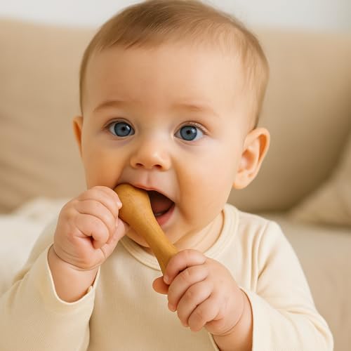 WoCra® Neem Wood Baby Teether Toys – Pack of 2 | Dumbbell Teether + Ring-Teether for Babies, Toddlers & Infants | Handmade Non-Toxic Wooden Teething & Chew Toys | Safe Ayurvedic Chusni Soothers - Image 2