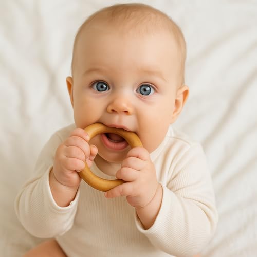 WoCra® Neem Wood Baby Teether Toys – Pack of 2 | Dumbbell Teether + Ring-Teether for Babies, Toddlers & Infants | Handmade Non-Toxic Wooden Teething & Chew Toys | Safe Ayurvedic Chusni Soothers - Image 5