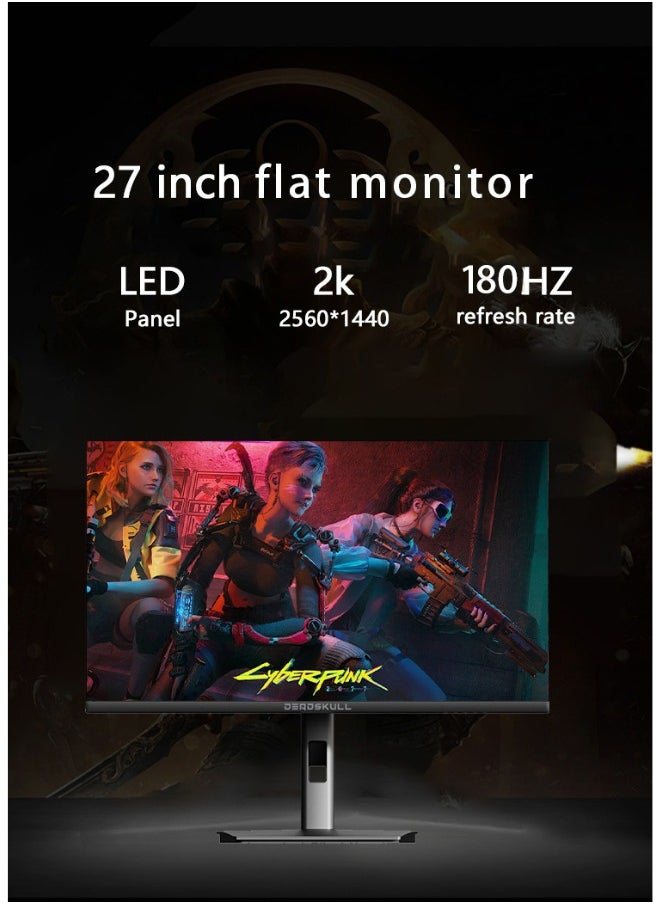 DEADSKULL - 27 Inch Gaming Monitor 2K QHD 2560x1440, LED Panel Type, 180Hz Refresh Rate, 1ms Response Time,  Adaptive Sync and G-Sync Compatible, Adjustable Stand | Black - Image 1