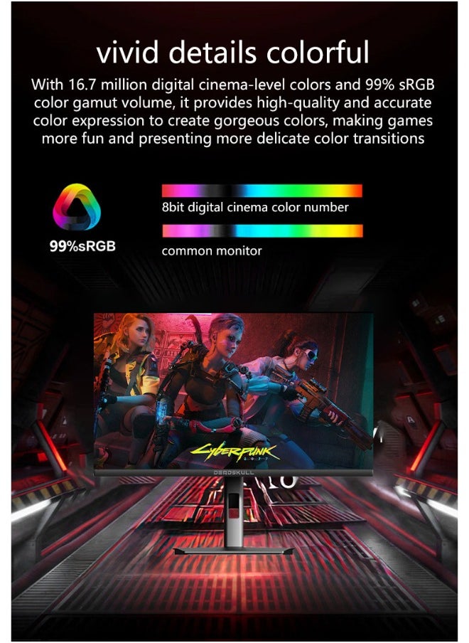 DEADSKULL - 27 Inch Gaming Monitor 2K QHD 2560x1440, LED Panel Type, 180Hz Refresh Rate, 1ms Response Time,  Adaptive Sync and G-Sync Compatible, Adjustable Stand | Black - Image 1