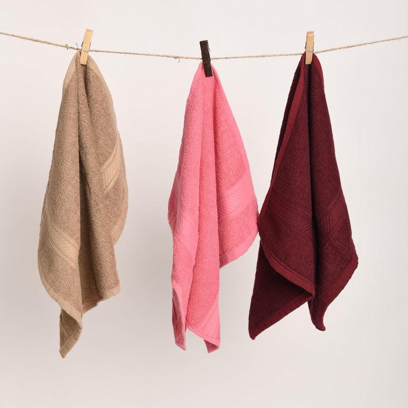 Furnofy 450 GSM Hand Towel Set of 3 Soft, Absorbent & Quick Dry Towel for Gym, Home, Kitchen, Pool, Travel - (40x60 cm, Pink, Maroon, Beige) - Image 2