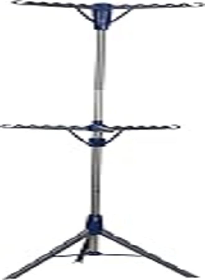 Household Essentials 5012-1 Portable 2-Tier Clothes Drying Rack Tri-pod | Dry Wet Laundry or Hang Clothes | Silver and Blue