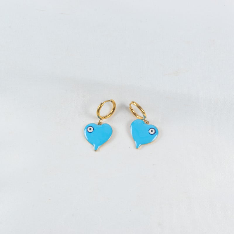 The Black Pearl Accessories Blue Heart Stainless Steel Golden Earring - Image 1
