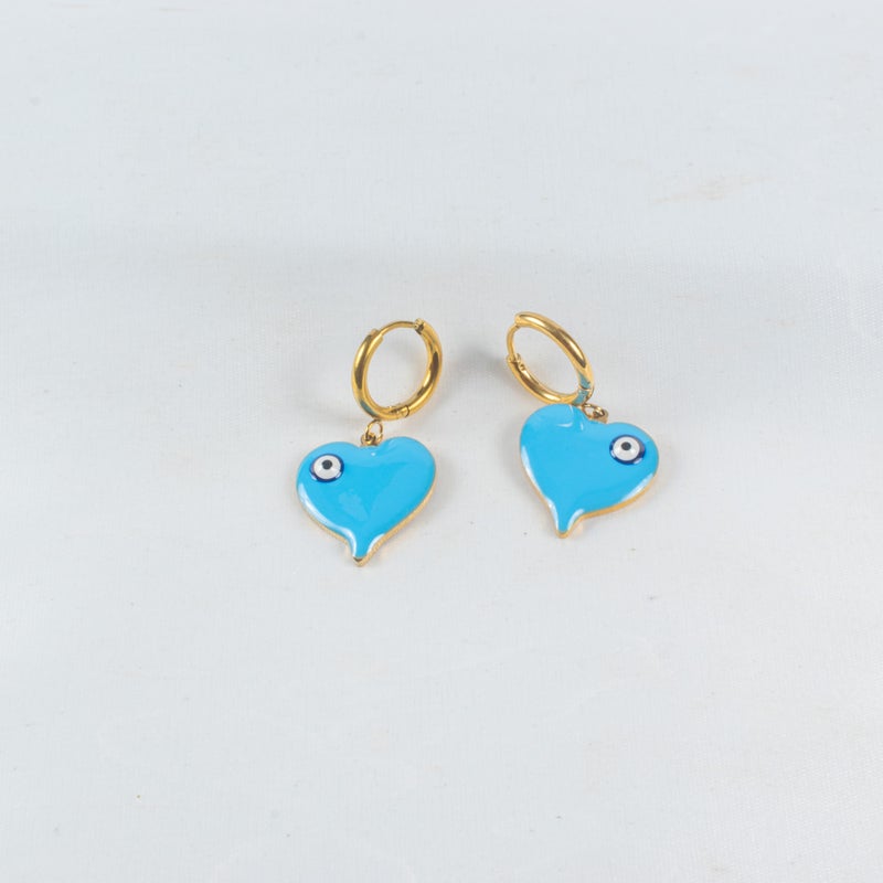 The Black Pearl Accessories Blue Heart Stainless Steel Golden Earring - Image 2