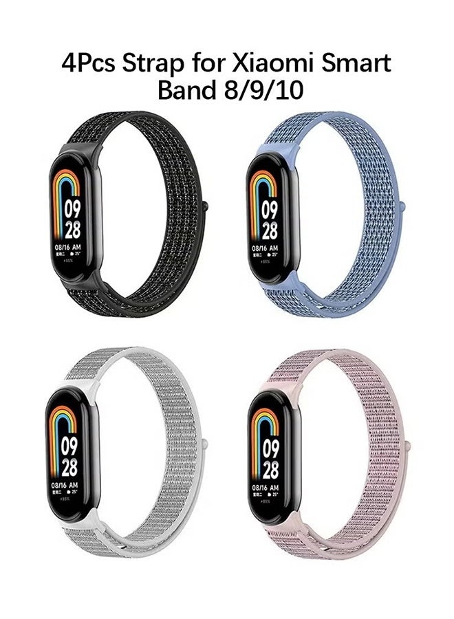 حزام نايلون مكون من 4 قطع متوافق مع سوار Xiaomi الذكي 8/9/10، حزام ناعم قابل للتعديل للرجال والنساء - Image 1