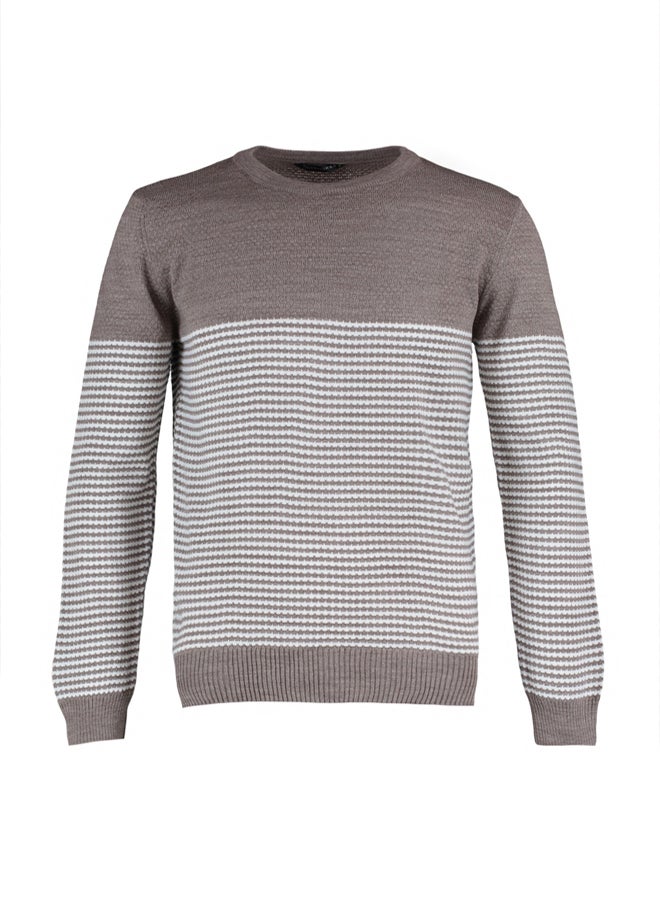 trendyol Mink Slim Fit Slim Cut Crew Neck Striped Sweater - Image 5