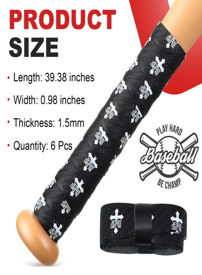 Arrowbash 6 Pcs Baseball Bat Grip Tapes Faith Cross 1.5mm Precut and Full Adhesive Christian Cross Softball Bat Tape Bulk Replacement Religious Non-Slip Thickness for Softball Sport Handles - Image 2