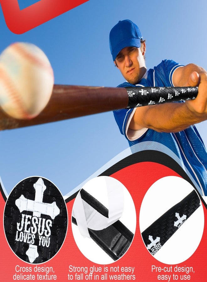 Arrowbash 6 Pcs Baseball Bat Grip Tapes Faith Cross 1.5mm Precut and Full Adhesive Christian Cross Softball Bat Tape Bulk Replacement Religious Non-Slip Thickness for Softball Sport Handles - Image 3