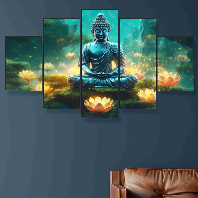 SAF paintings Buddha Paintings for Wall Decoration - Set Of Five, 3d modern art Painting for Living Room Large Size with Frames for Home Decoration, Hotel, Office 76.2 cm x 45 cm SANFPNLS35452 - Image 3
