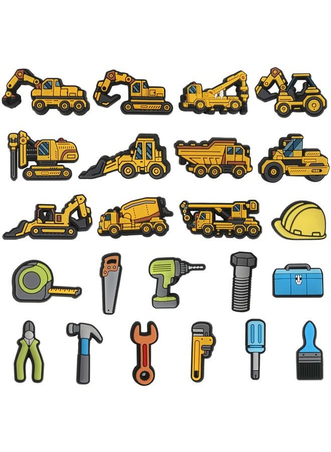 mortd Construction Shoe Decoration Charms, 23 PCS Excavator Bulldozer Truck Helmet Shoe Charm for Shoe Wristband Clog Sandals Decor, PVC Shoe Charm Accessories for Party Favor Holiday Birthday Gifts - Image 1