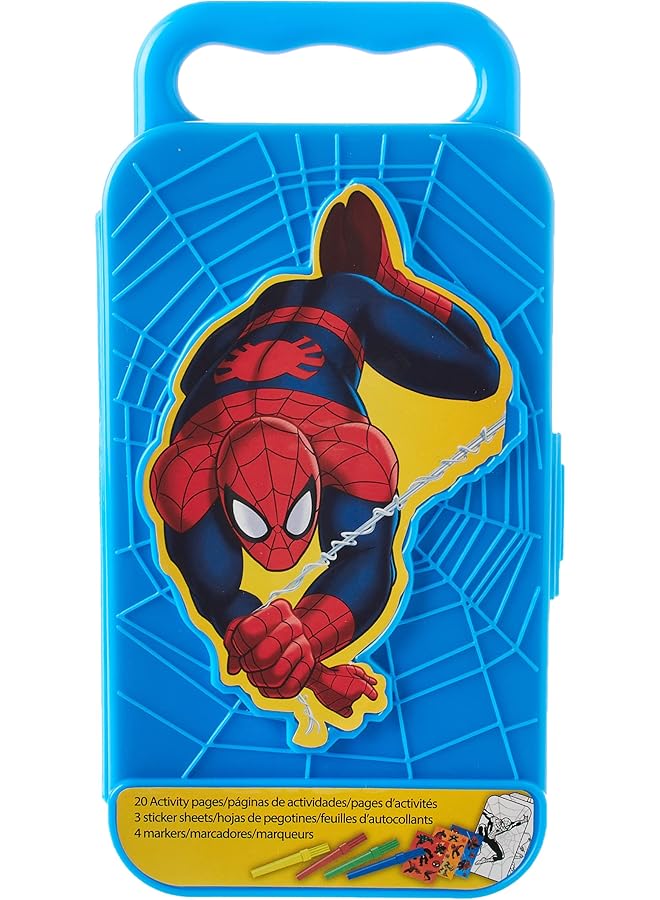 Amscan Marvel Spider Man Sticker Activity Kit Party Favor 1 Plastic Case With 20 Activity Pages And 4 Markers Blue 4 Inches - Image 1