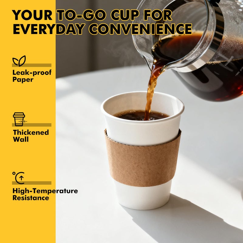 RACETOP 12 oz 50 pack Disposable Paper Coffee Cups with Lids and Sleeves - Image 5