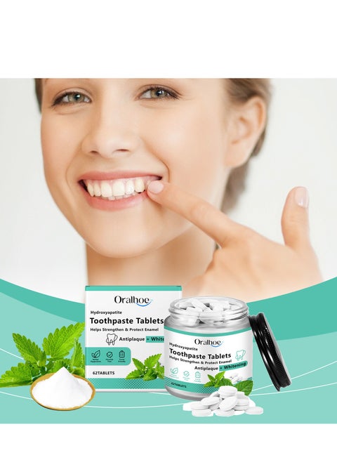 Hydroxyapatite Tablets, Deep Clean, Freshen Breath, Fluoride and Plastic Free, Helps Strengthen and Protect Tooth Enamel, Travel-Friendly Chewable Tablets,62 Tablets