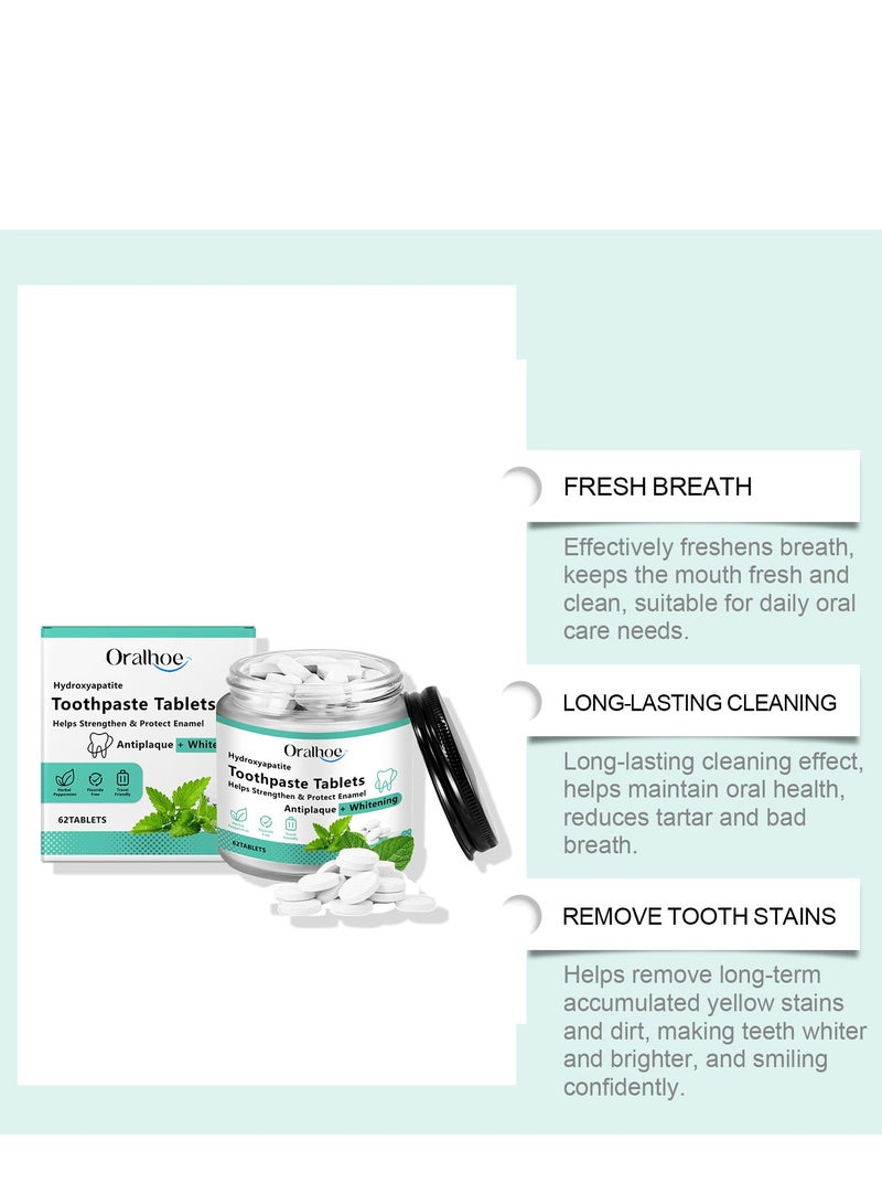 أورالحوي أقراص هيدروكسيباتيت، تنظيف عميق، منعش التنفس، خالية من الفلورايد والبلاستيك، تساعد على تقوية وحماية مينا الأسنان، أقراص قابلة للمضغ مناسبة للسفر، 62 قرصا - Image 5