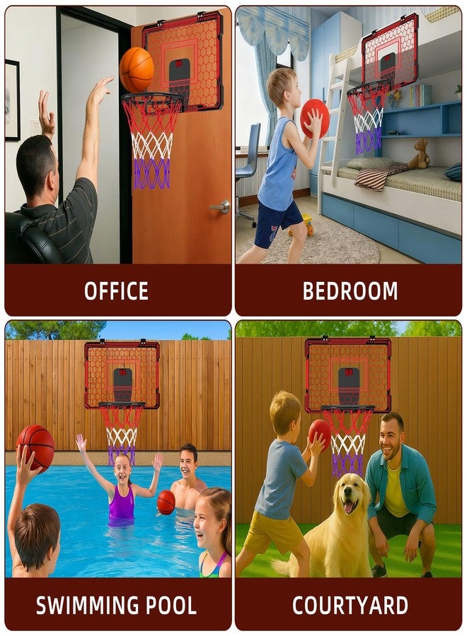Molutsody Indoor Basketball Hoop for Kids - Over The Door Mini Basketball Hoop with LED Light & Scoreboard, Includes 3 Balls & Air Pump - Basketball Toys Gifts for 4-12 Year Old Boys Girls (Red) - Image 4