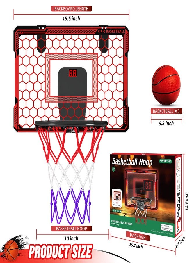 Molutsody Indoor Basketball Hoop for Kids - Over The Door Mini Basketball Hoop with LED Light & Scoreboard, Includes 3 Balls & Air Pump - Basketball Toys Gifts for 4-12 Year Old Boys Girls (Red) - Image 5