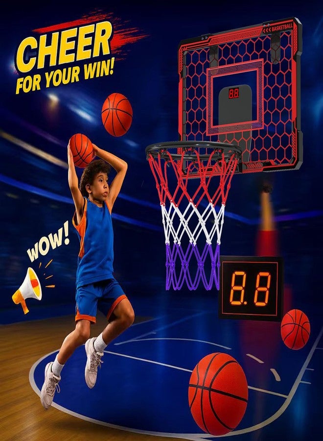 Molutsody Indoor Basketball Hoop for Kids - Over The Door Mini Basketball Hoop with LED Light & Scoreboard, Includes 3 Balls & Air Pump - Basketball Toys Gifts for 4-12 Year Old Boys Girls (Red) - Image 2