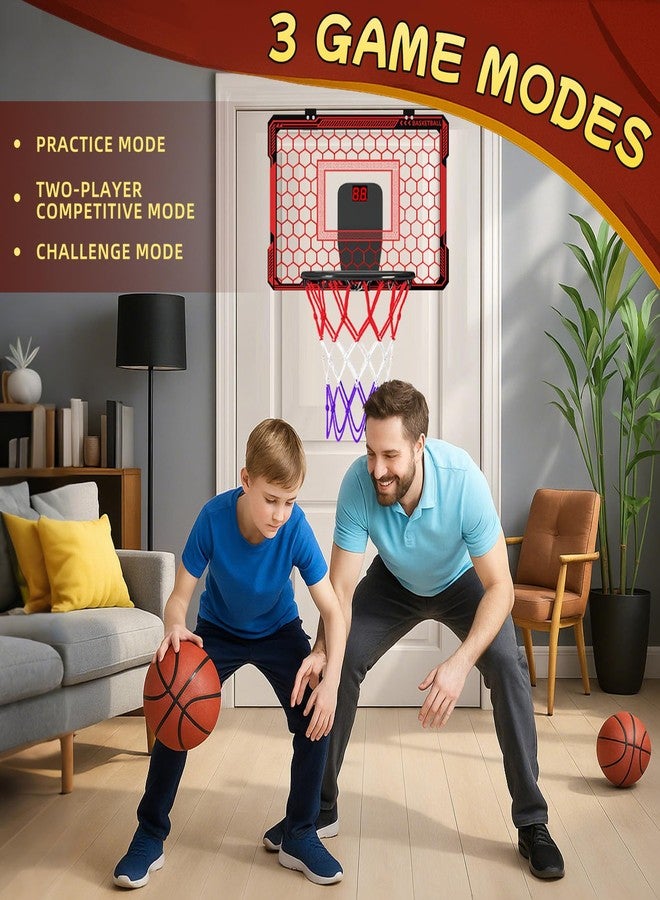 Molutsody Indoor Basketball Hoop for Kids - Over The Door Mini Basketball Hoop with LED Light & Scoreboard, Includes 3 Balls & Air Pump - Basketball Toys Gifts for 4-12 Year Old Boys Girls (Red) - Image 3