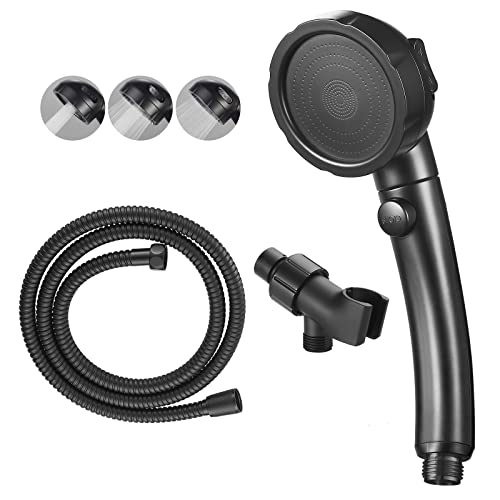 KAIYING High Pressure Handheld Shower Head with ON/OFF Pause Switch, 3 Spray Modes Shower Wand with Shut Off Button, Removable Camper Shower Head with Hose and Adjustable Angle Bracket (Black) - Image 1